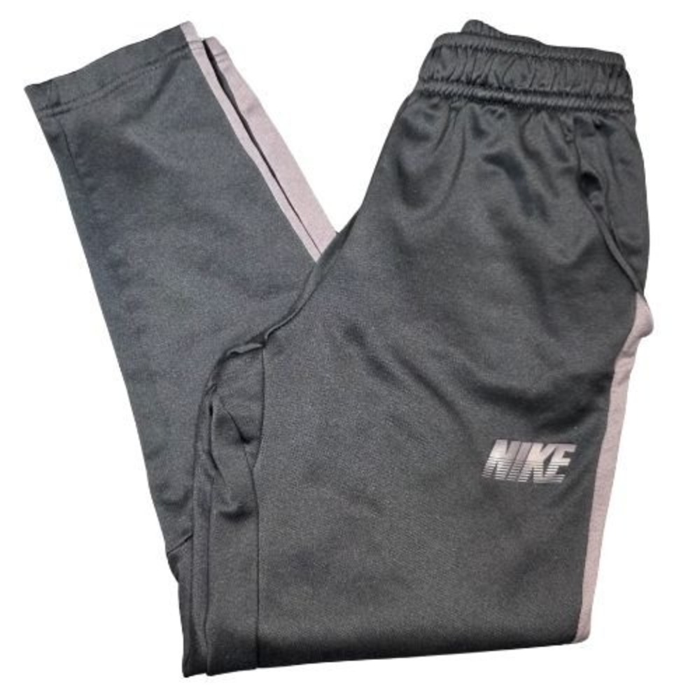 Nike Boys L Therma-FIT Track Pants Black Grey Athletic Joggers Side Stripe Kids
